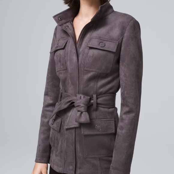 White House Black Market Dark Gray Faux-Suede Jacket - Picture 2 of 10